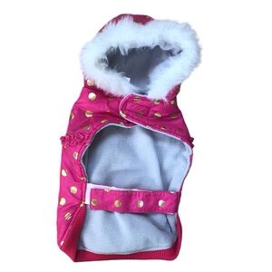 Top Paw Pink Ruffled Gold‎ Metallic Dots Puffy Fleece Lined Hoodie Jacket Coat M